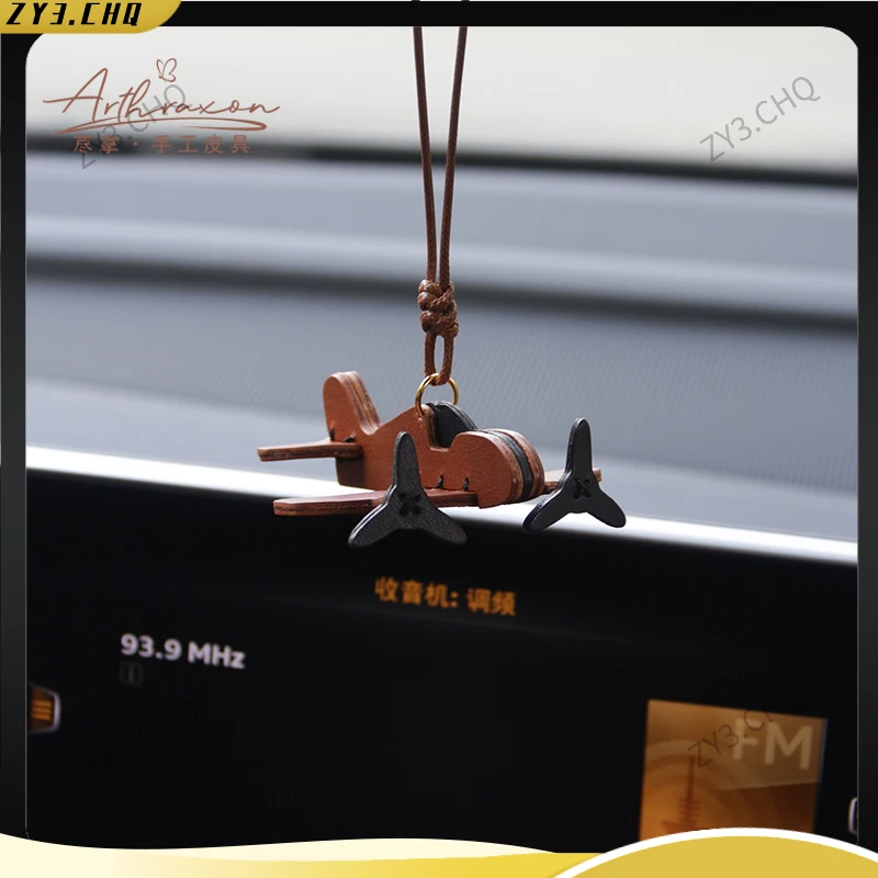 

High End Luxury Handmade Genuine Cowhide Small Airplane Car Pendant, New High-End Car Interior Decoration Gift