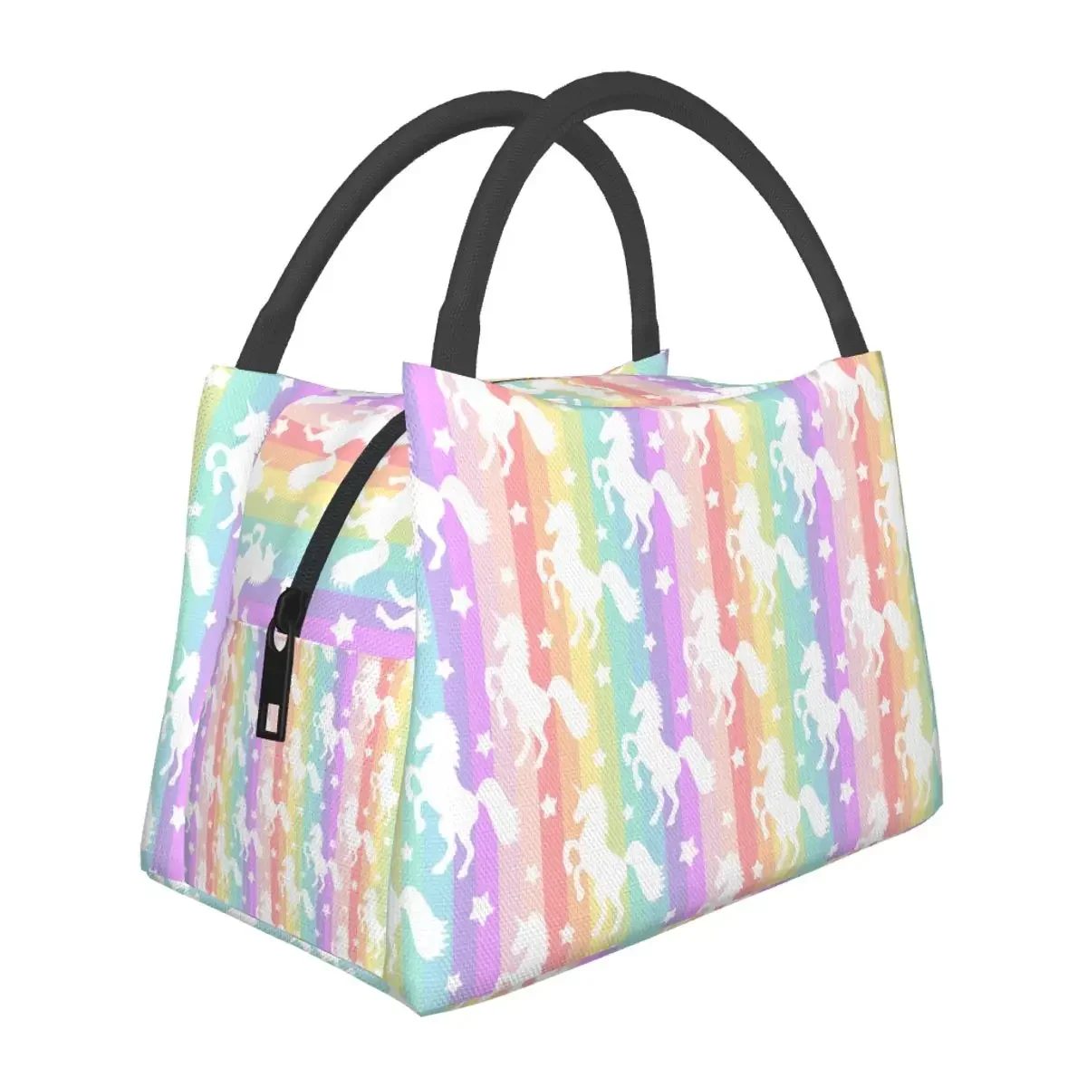 

Lunch Bag Cute Unicorns Rainbow Stripes Thermal Cooler Bags Portable School Kawaii Unicorn Star Canvas Tote Handbags