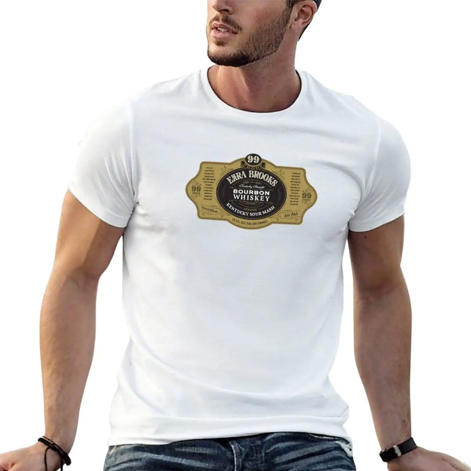 Camiseta con estampado gráfico de Old Ezra Brooks Label - Kentucky Straight Bourbon Whiskey, camisetas gráficas para hombre, camiseta de verano