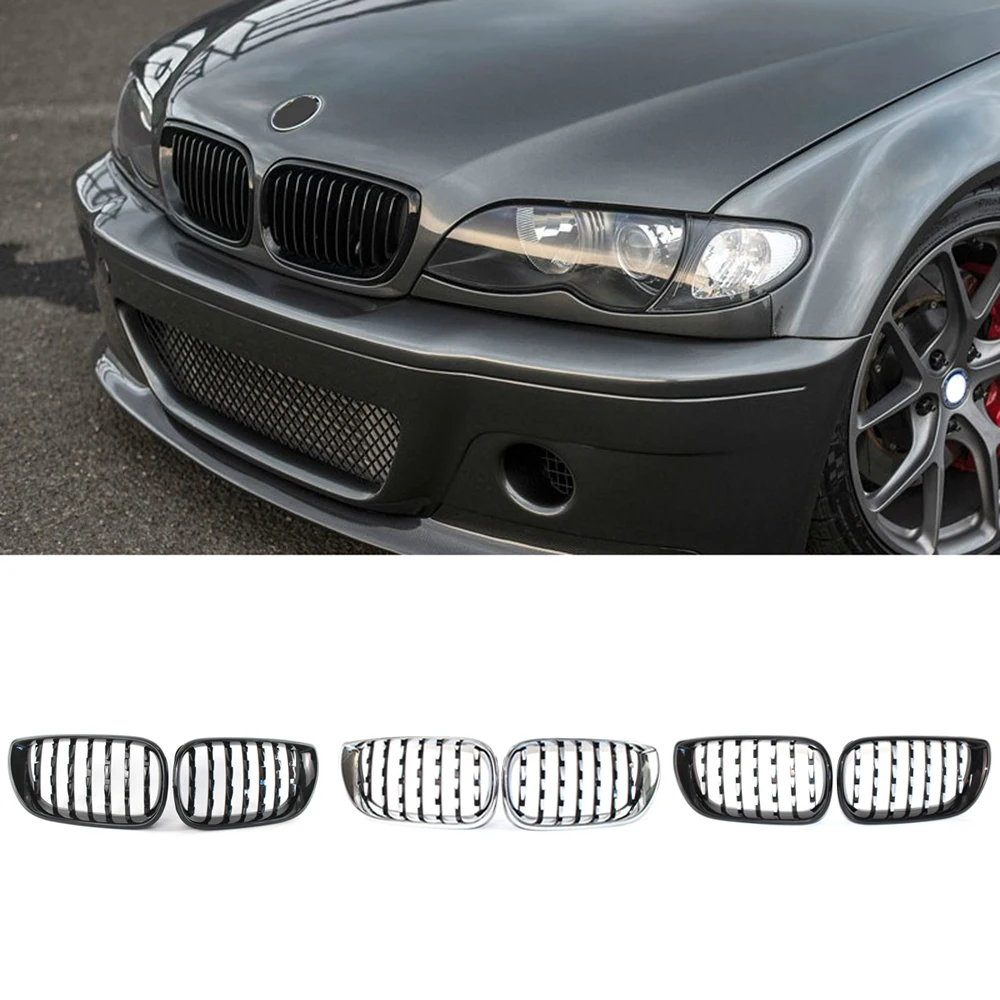 1 Pair Diamond Grills Metero Style Car Front Kidney Grille For BMW 3 Series E46 4-Door 2002-2005 Replacement Parts Car Styling