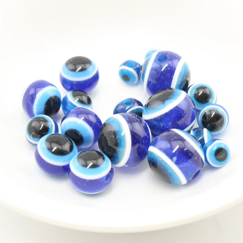 Economic 100Pcs/Pack Evil Eyes Beads For Jewelry Making Resin Dark Blue Round Beads For DIY Bracelet Necklace Earrings Anklet