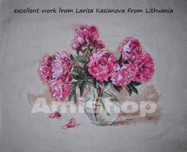 Amishop Top Quality Beautiful Lovely Counted Cross Stitch Kit Pink Tulip Tulips Peony Peonies Flower Flowers Dim 65048