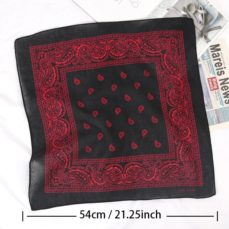 Pañuelo de algodón Unisex, pañuelo de Hip Hop, banda para el pelo negra, bufanda para el cuello, gorros deportivos, muñequeras, pañuelos cuadrados para la cabeza