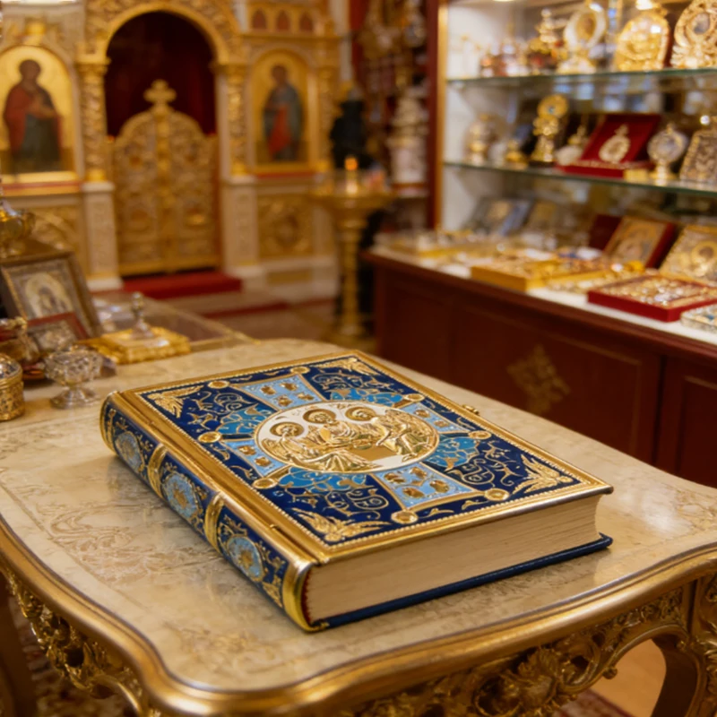 Vergoldeter Umschlag für das Evangelium der Orthodoxen Kirche mit emailliertem Kreuz für die Liturgie, den Heimaltar, Gebete, Andacht, christliches Geschenk, Dekorationsgeschenk – Detail 4
