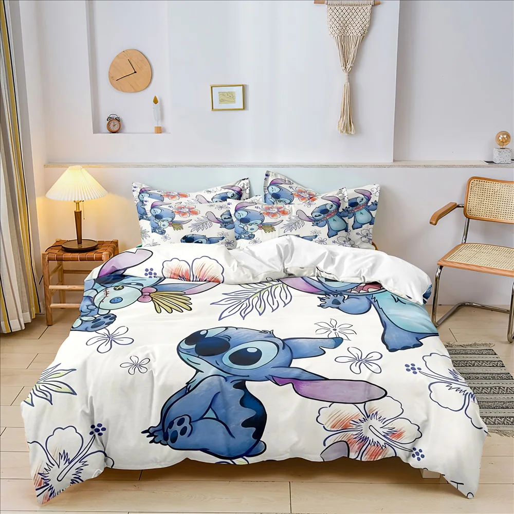 Anime Stitch Bedding Set 3D Cartoon Printed Quilt Duvet Cover Set Pillowcase Kids Beddroom Comfortable Home Decor