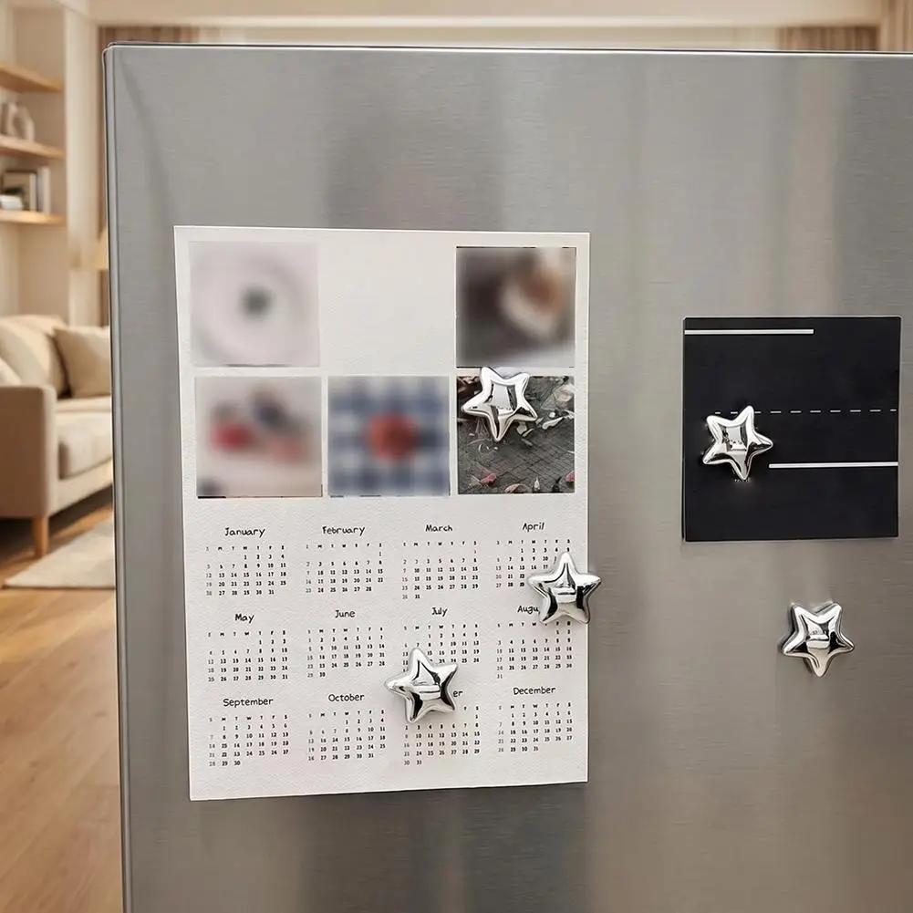 10/20PCS Aesthetic 3D Silver Star Magnets Metal Fridge Sticker For Refrigerator Whiteboard Photo Message Fixing Room Decor Gift
