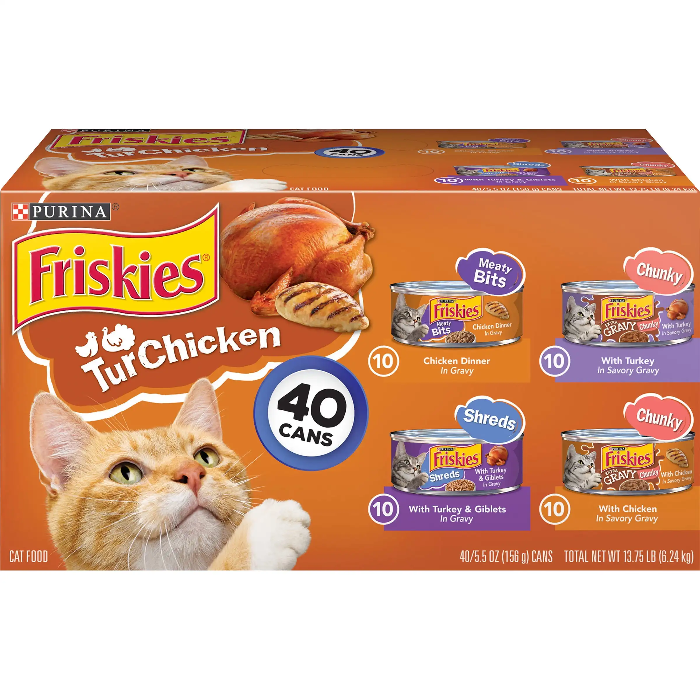 

Purina Friskies Turchicken Gravy Wet Cat Food, Soft Variety Pack, 5.5 oz Cans (40 Pack)