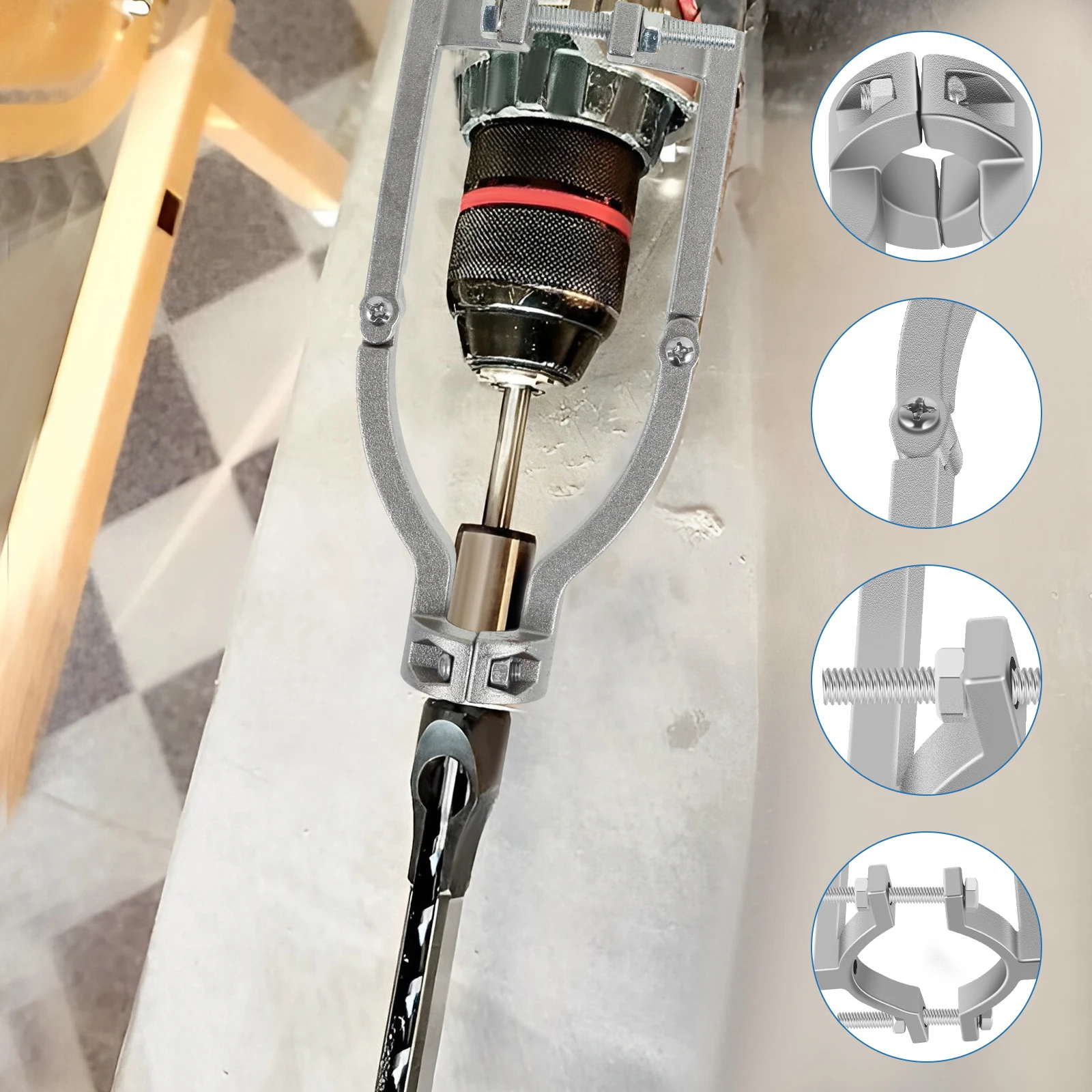 Square Hole Drill Fixed Bracket Square Hole Drill Bit Adapter Woodworking Hole Saw Mortising Chisel for Hand Electric Drill