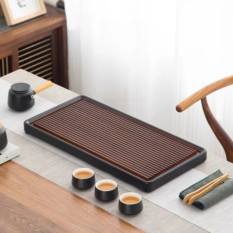 Rectangular Bamboo Tea Tray Drainage Home Office Tea Tray Luxury Modern Serving bandeja de bambu para cozinha Rectangular Tray