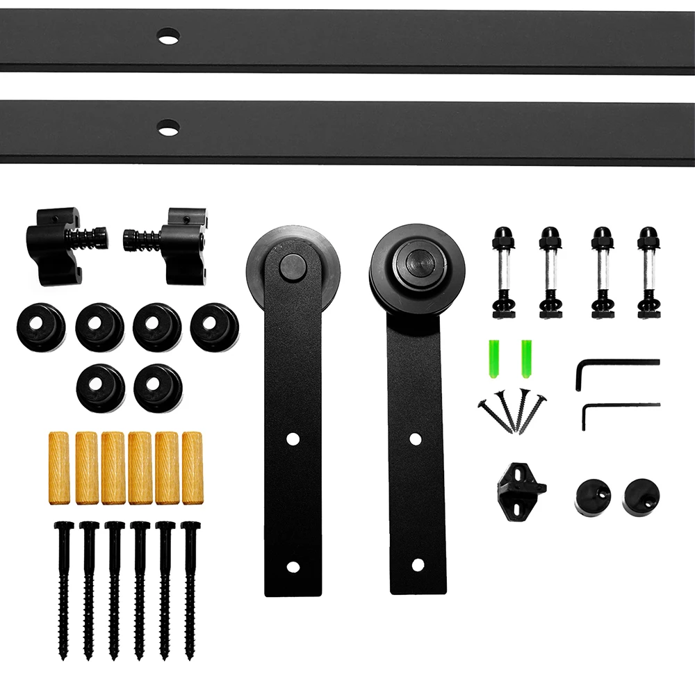 LWZH 4-9.6FT I-Shaped Sliding Barn Door Hardware Kit Slide Heavy Duty Barn Door Black Track System for Single Door