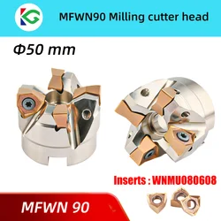 Face Milling Cutter Cabeça de disco, dupla face hexagonal, corte pesado para inserção WNMU08, MFWN90, MFWN90, 50mm