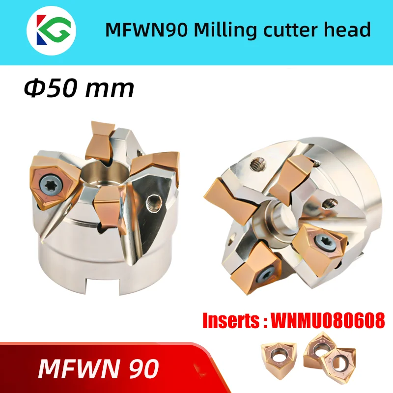 50mm Face Milling Cutter Disk MFWN 90 Degree MFWN90 Milling Cutter Head Double Sided Hexagonal Heavy Cutting For WNMU08 Insert 