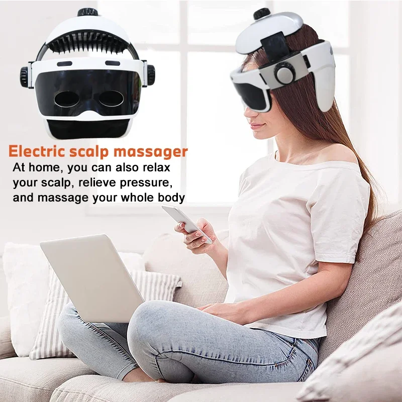 Wireless Head Massager - Air Pressure Eye & Scalp Massage Helmet with Music - Acupuncture Point Relief for Stress & Fatigue view 3