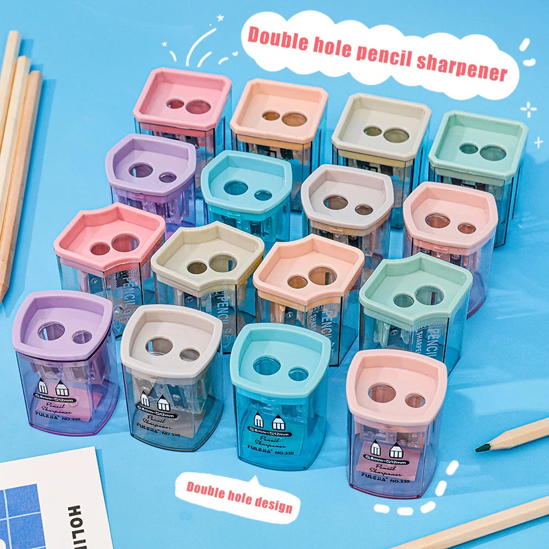 2Pcs Kawaii Double Hole Pencil Sharpener Handheld Art Specialized Stationery Rotary Kindergarten For Student School Supplies