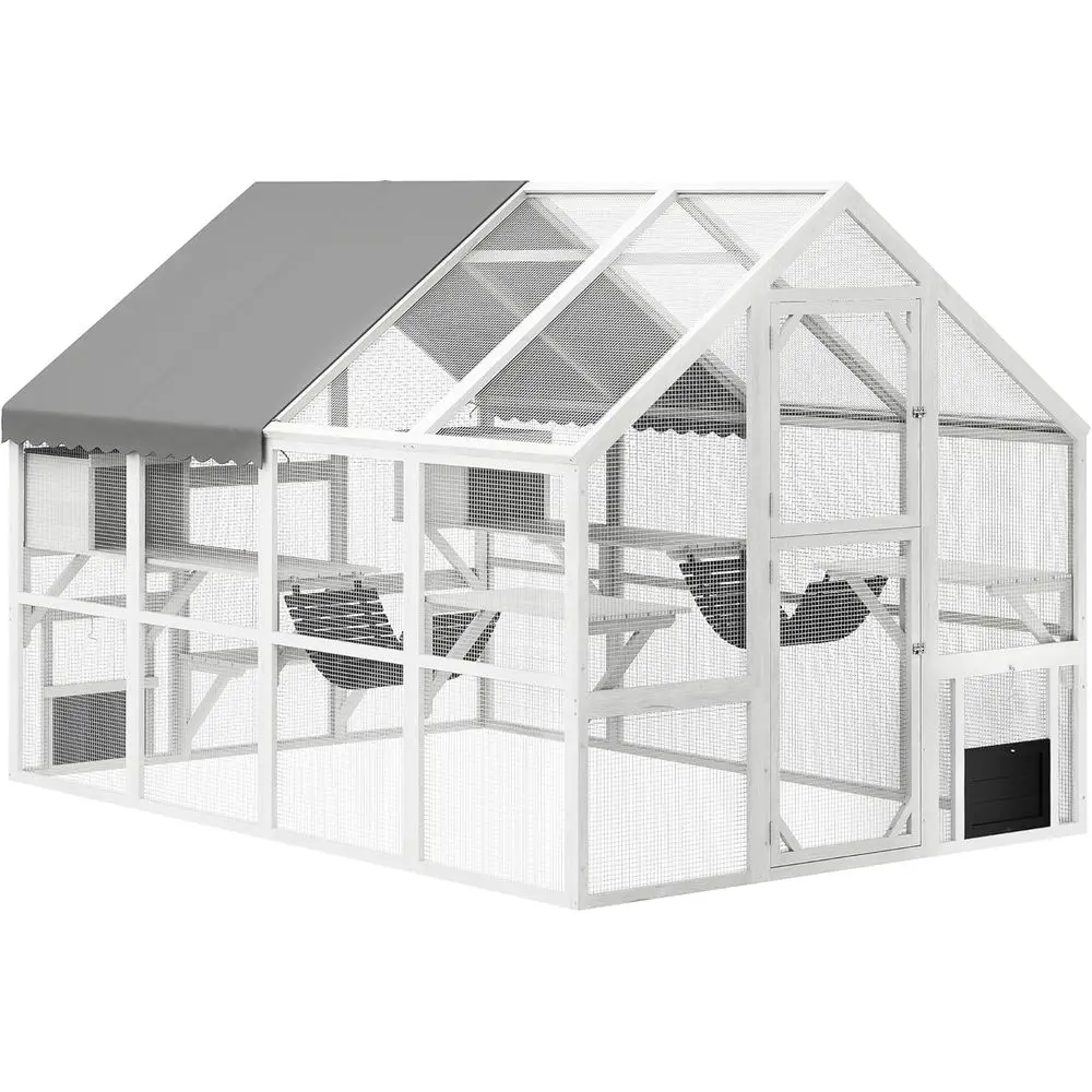 

Большой вольер-контейнер для нескольких котят, 110 дюймов, 56 кв. футов, деревянный домик для кошек с водонепроницаемым покрытием, вольер с двумя отсеками.