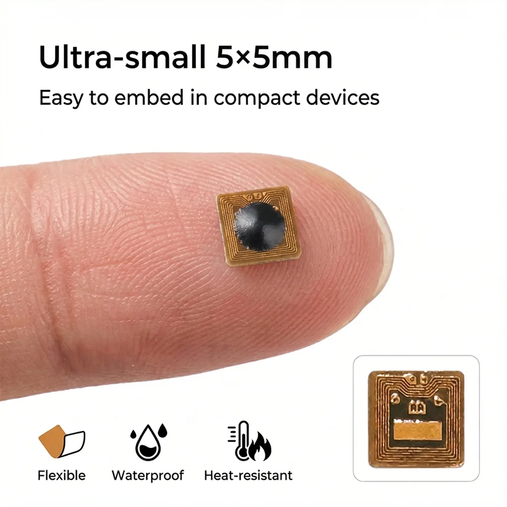 Programmable 5*5mm Micro FPC NFC RFID Tag Sticker  Ntag213 1mm Reading Range for Access Control And Supply Chain Management