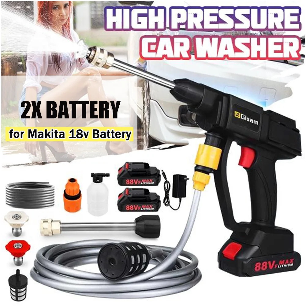 Gisam Portable High Pressure Washer Cordless Car Washing Spray Gun Water Gun for Makita 18v Battery Electric Car Washing Machine