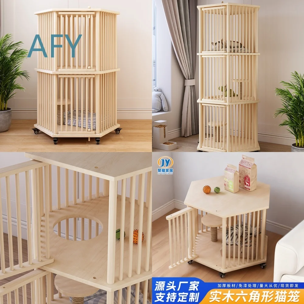 Custom Solid Wood Cat Villa Cage for Indoor Use Extra Large Freedom Space Cat House Scratch Resistant Bite Resistant Pet