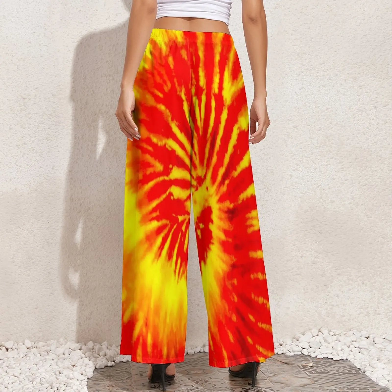 Hippie Tie Dye Straight Pants Retro Psychedelic Office Wide Leg Pants Woman Oversized Beach Design Trousers