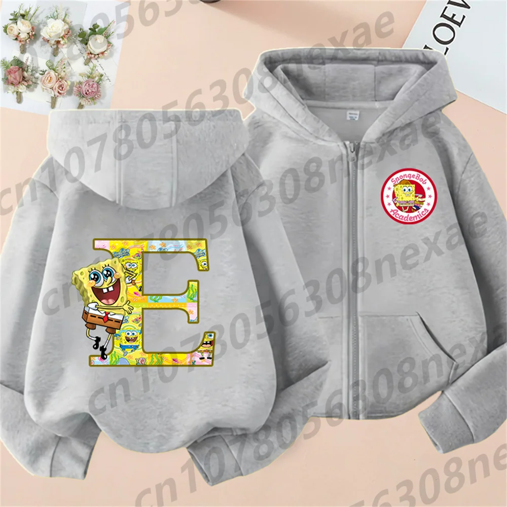 سبونجبوب-هوديي مطبوع بنمط هاراجاكو للأطفال ، سويتر بسحاب ، معطف رياضي ، 26 حرفًا إنجليزيًا