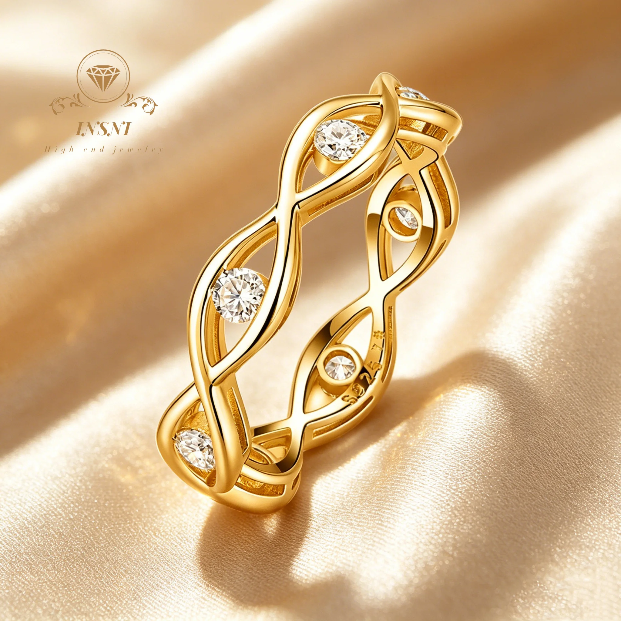 S925 Sterling Silver Mobius Cross Moissanite Ring Hollow Magic Eye Ring Affordable Light Luxury Jewelry Daily Commuter for women