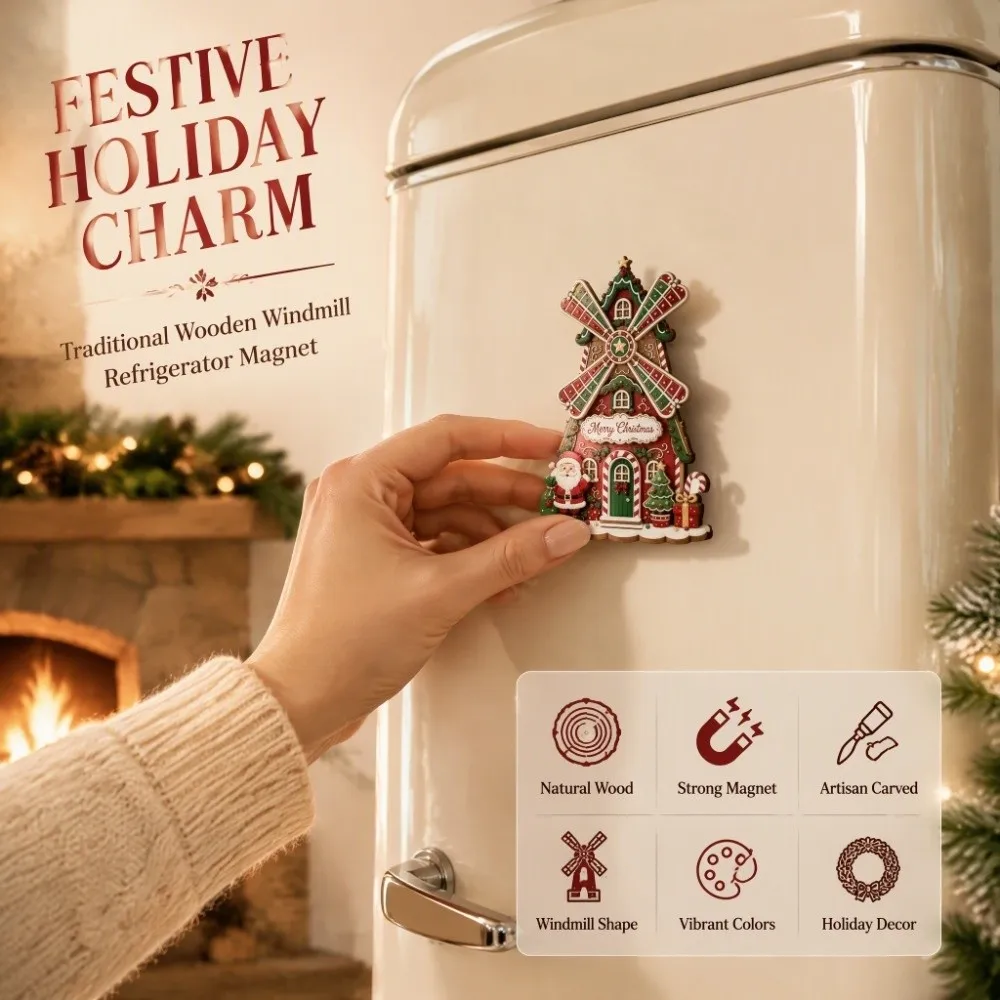 Rotatable Christmas Windmill Refrigerator Magnet Creative Wooden Xmas Ferris Wheel Decoration Handmade 2D Flat