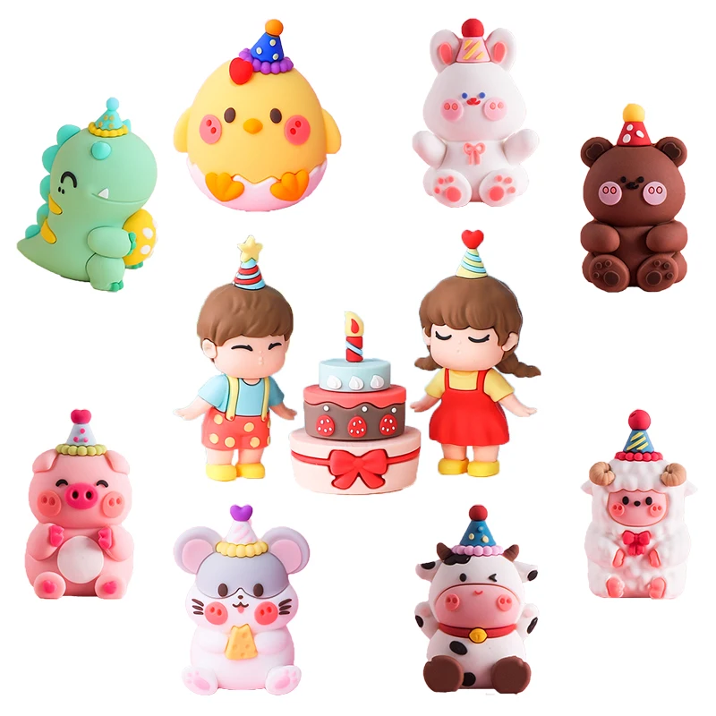 Home Decor Statues Cute Soft Rubber Forest Animals Dinosaurs Bear Rabbit Lion Circus Clown Kawaii Decoration Figurines Miniature