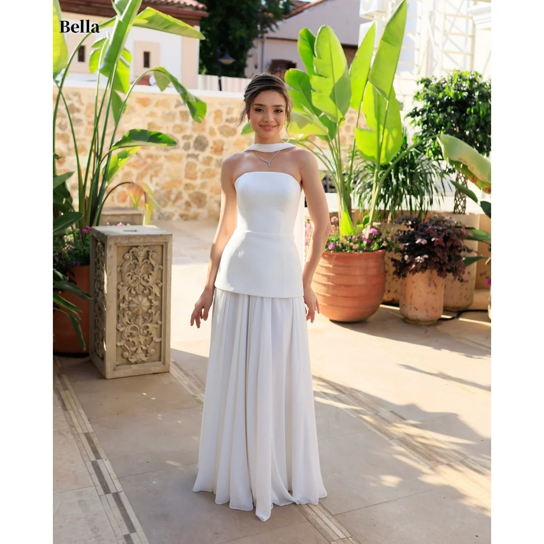 

Bella Customized Women White Strapless Prom Dress Peplum Waist Flowy Maxi Party Dresses for Elegant Occasions robes de soirée