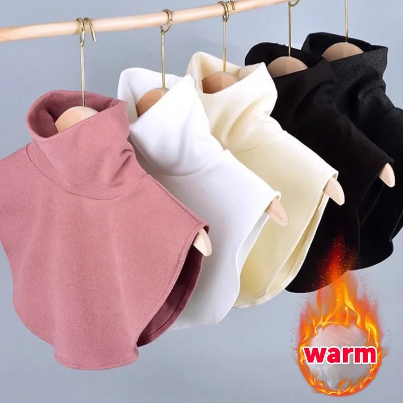 Kerah Beludru Pelindung Leher Hangat Musim Dingin Baru, Kerah Palsu Warna Solid untuk Wanita Pria, Penghangat Leher Elastis yang Dapat Dilepas