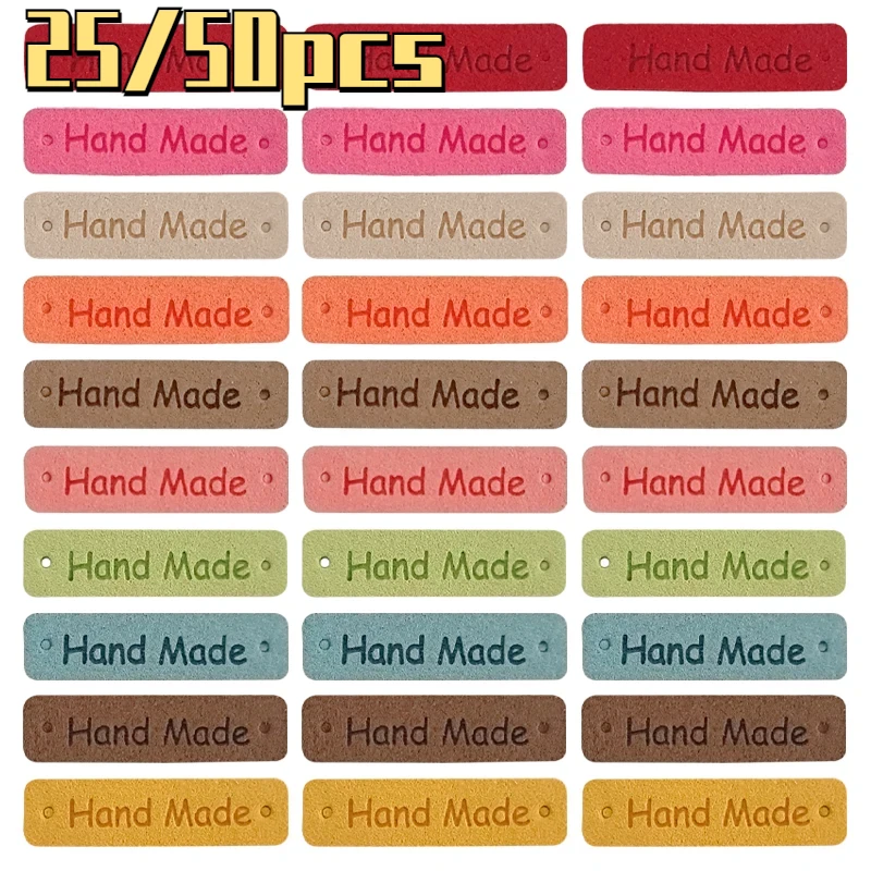 25/50Pcs Small Handmade Leather Clothing Labels for Gift Hat Sewing Leather Tags Hand Made Leather Skin DIY Decorative Tags