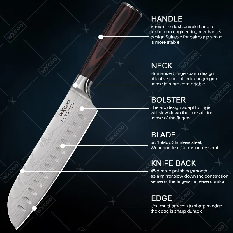 Cuchillo de utilidad Santoku profesional para hombre, cuchillos de cocina afilados multiusos para Chef, picadora de cocina, Sashimi, fruta de ternera, 1-9 Uds.