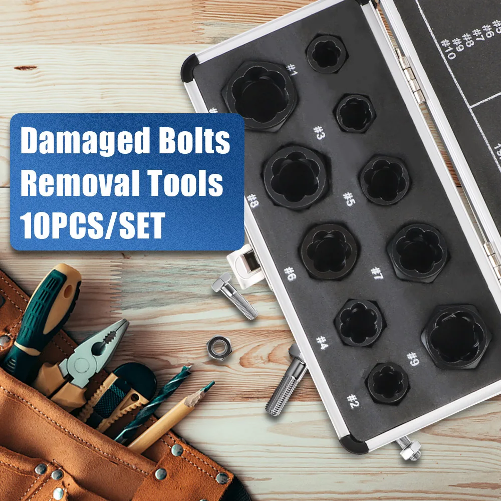 Bolt Nut Removal Socket Tool 10pcs/Set Bolt Nut Remover Car Tool Kit Damaged Screw Extractor Hand Tools Kit