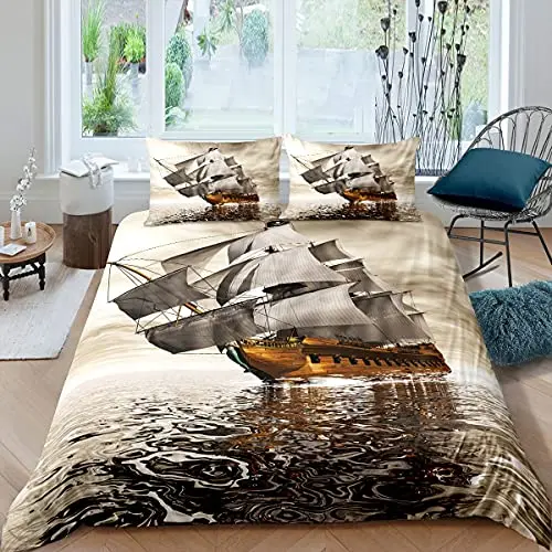 Sailing Ship Pattern Duvet Cover Set 3D Print Boat for Kid Teen Adult Bedding Set Polyester Comforter Cover Full King Twin Size