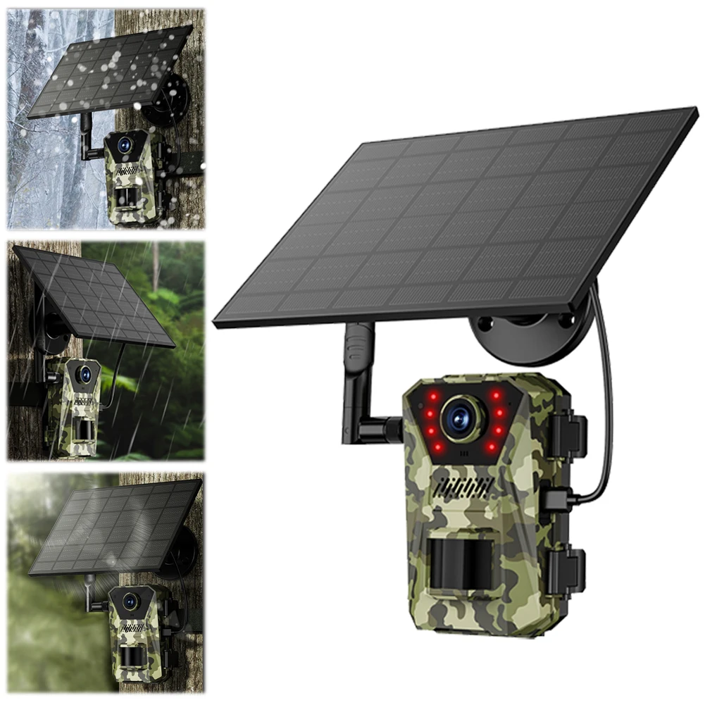 

Solar Powered Infrared Outdoor Trail Camera Waterproof Night Vision Camera Device Game Wildlife Cam for Outdoor Monitoring