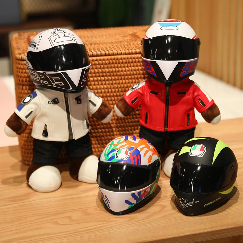 16CM/30CM Creative Locomotive Doll Motorcycle Helmet Bear Doll Stuffed Doll Racing Machine Repair Bear Motorcycle Tail Box Bear