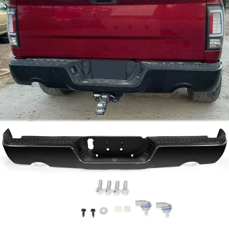 USA In Stock Black Rear Bumper for Dodge Ram 1500 2009-2018 w/ Dual Exhaust w/o Sensor Holes