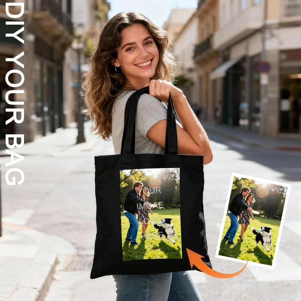 Personalized Canvas Tote Bags with Custom Logos Photos Featuring Photos/logos/text Durable Tote Bags Suitable for Company Events