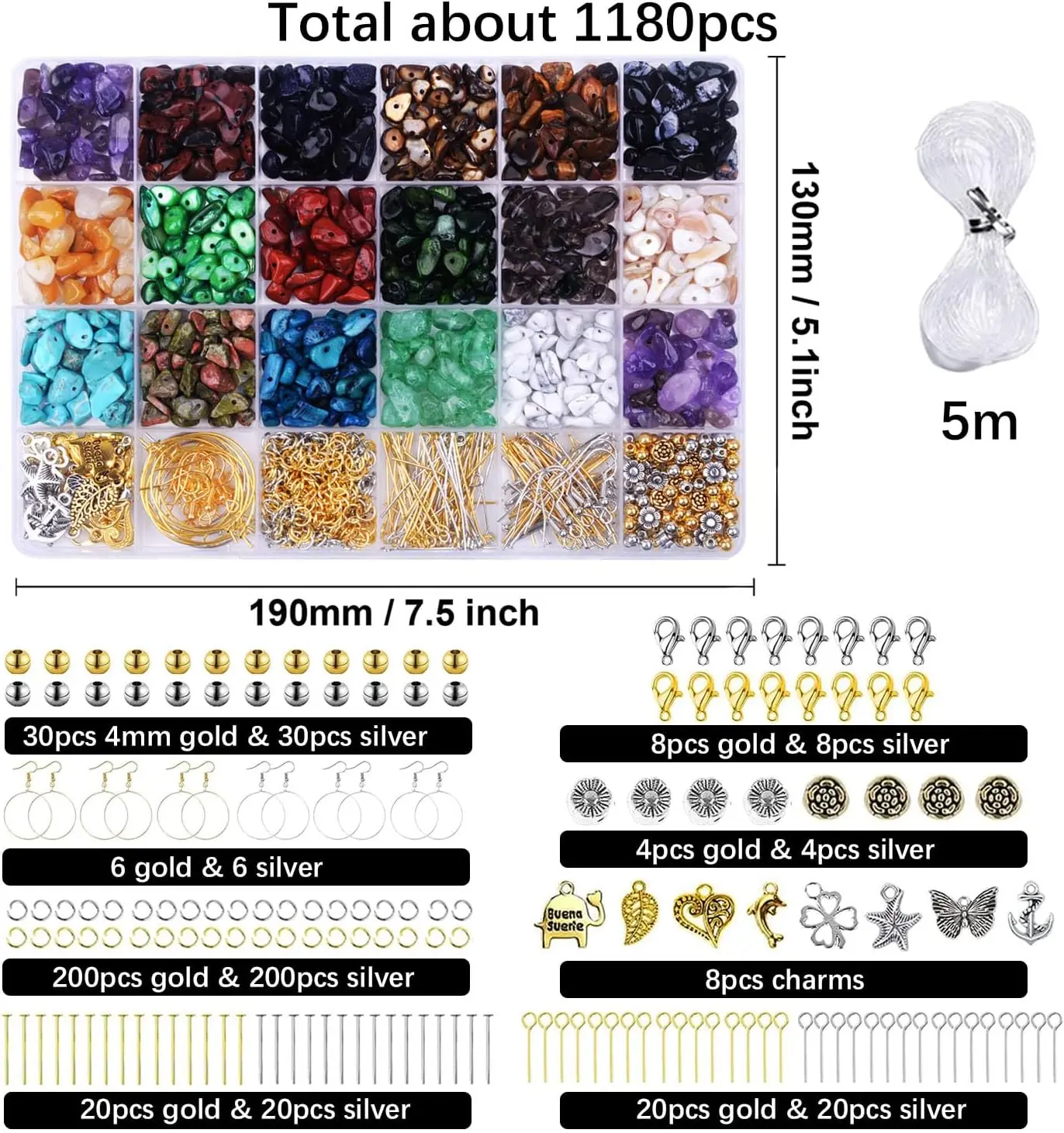UGCRYSTAL 1180 PCS Stone Beads Jewelry Making Supplies Kit DIY Charms Earring Hooks Make Bracelets Yourself For Girls and Adults