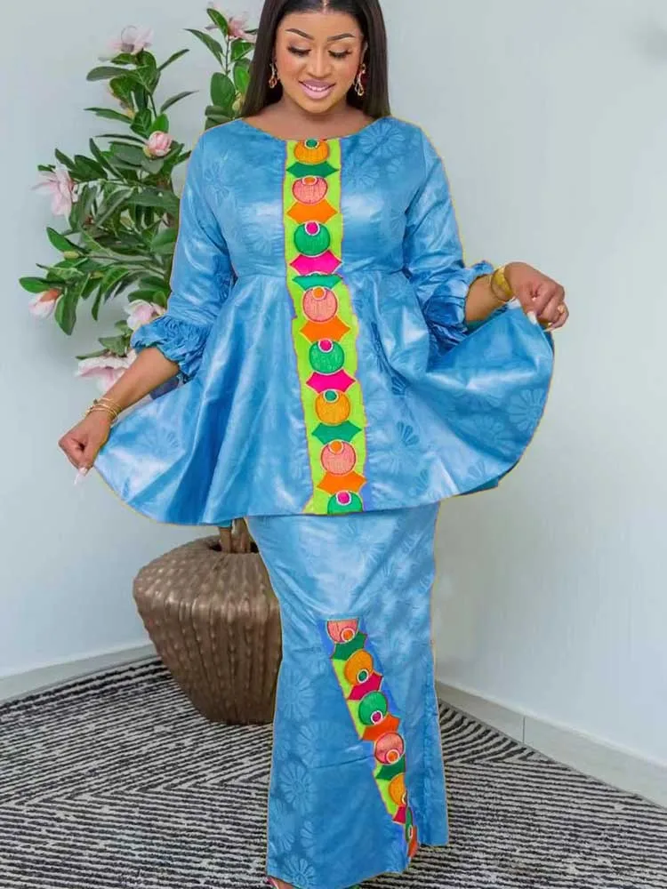 Ensemble de robes longues pour fête d\'anniversaire, vêtements de soirée, 2 pièces, Bazin Riche, Dashiki, Original, quelque soit, 03