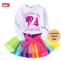 Birthday Girl 5th Outfits Rainbow Dress Tutu Dress Suit Kids Clothing Girls Clothes Sets Children Clothing Skirt Toddler 6 Years