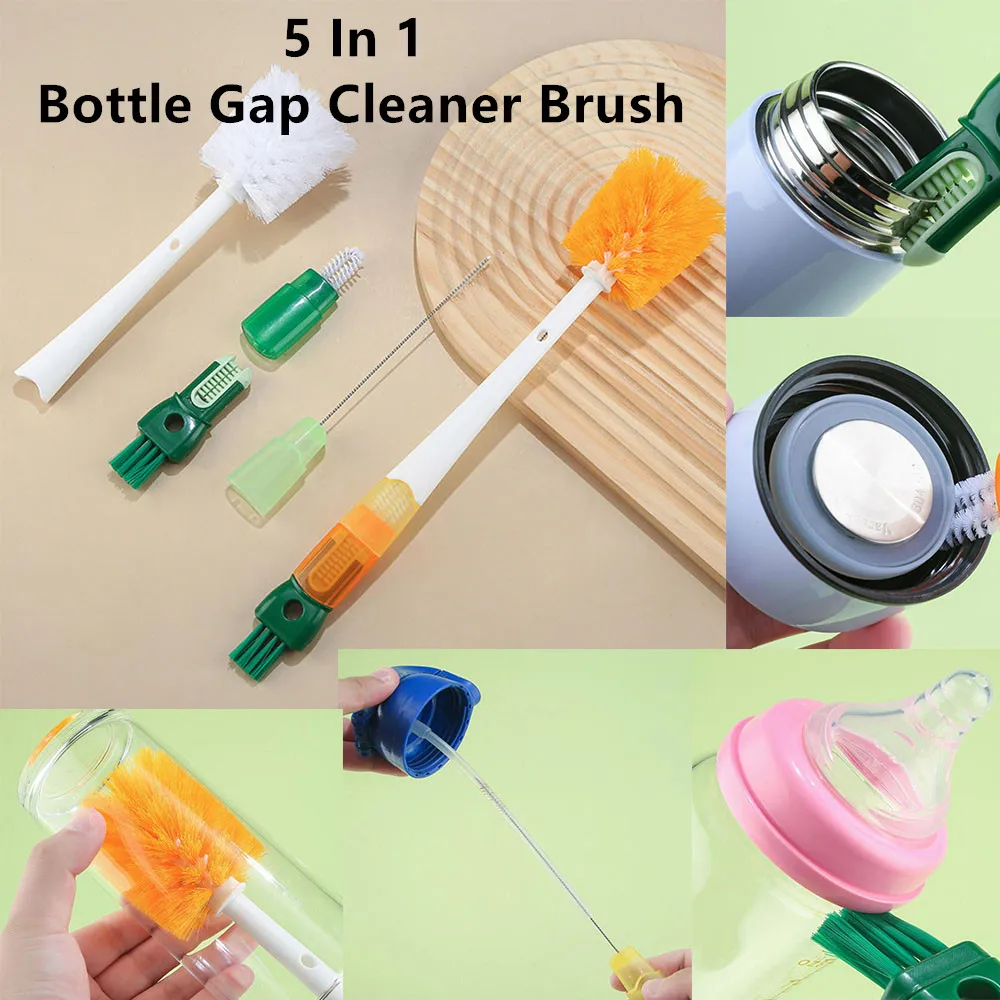 5 In 1 Bottle Gap Cleaner Brush Set Multifunctional Cup Cleaning Brushes Water Bottles Cup Lid Clean Tool Silicone U-shape Brush