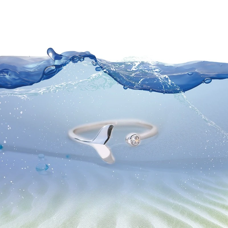 خاتم فضة استرليني عيار 925 لطيف على شكل ذيل السمكة، خاتم رائع من الزركون، النسخة الكورية، هدية عصرية للفتيات، خاتم أنيق للنساء