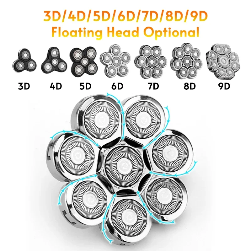 交換可能な電気かみそり,頭と鼻のトリマー,あごひげ,3D, 4D, 5D, 6D, 7D, 8D, 9D