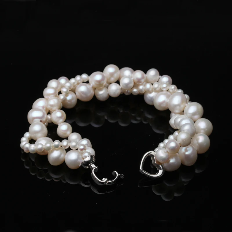 Mutilayer Natural Freshwater Pearl Bracelet Ladies Woman,925 Silver Real White Pearl Jewelry Bracelet Wife Mother Party Gifts