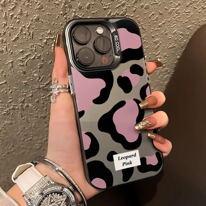 

Fashionable pink leopard print phone case for iPhone 16 15 14 13 12 11 Pro/ Max/Plus shock-proof rear cover anti-fingerprint