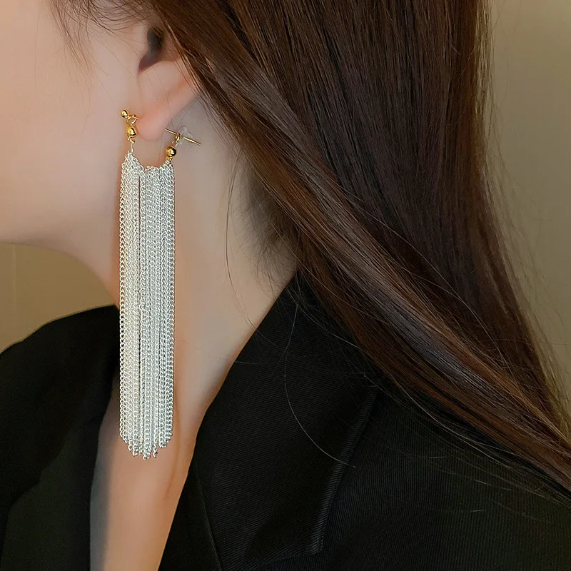 Women's Elegant Long Tassel Earrings, Unique Design