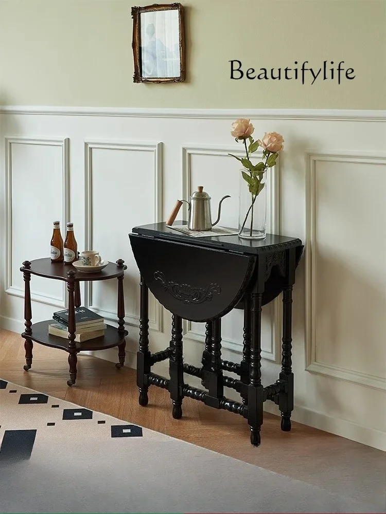 

Q Medieval butterfly table French retro folding solid wood dining table balcony living room household small apartment coffee tab