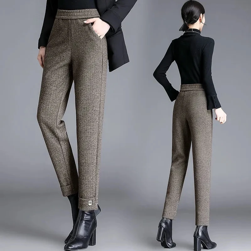 

Woolen Pants Women Autumn Winter 2022 New Fashion Versatile High-end Harun Trousers Female large Size High Waist Thick Trousers