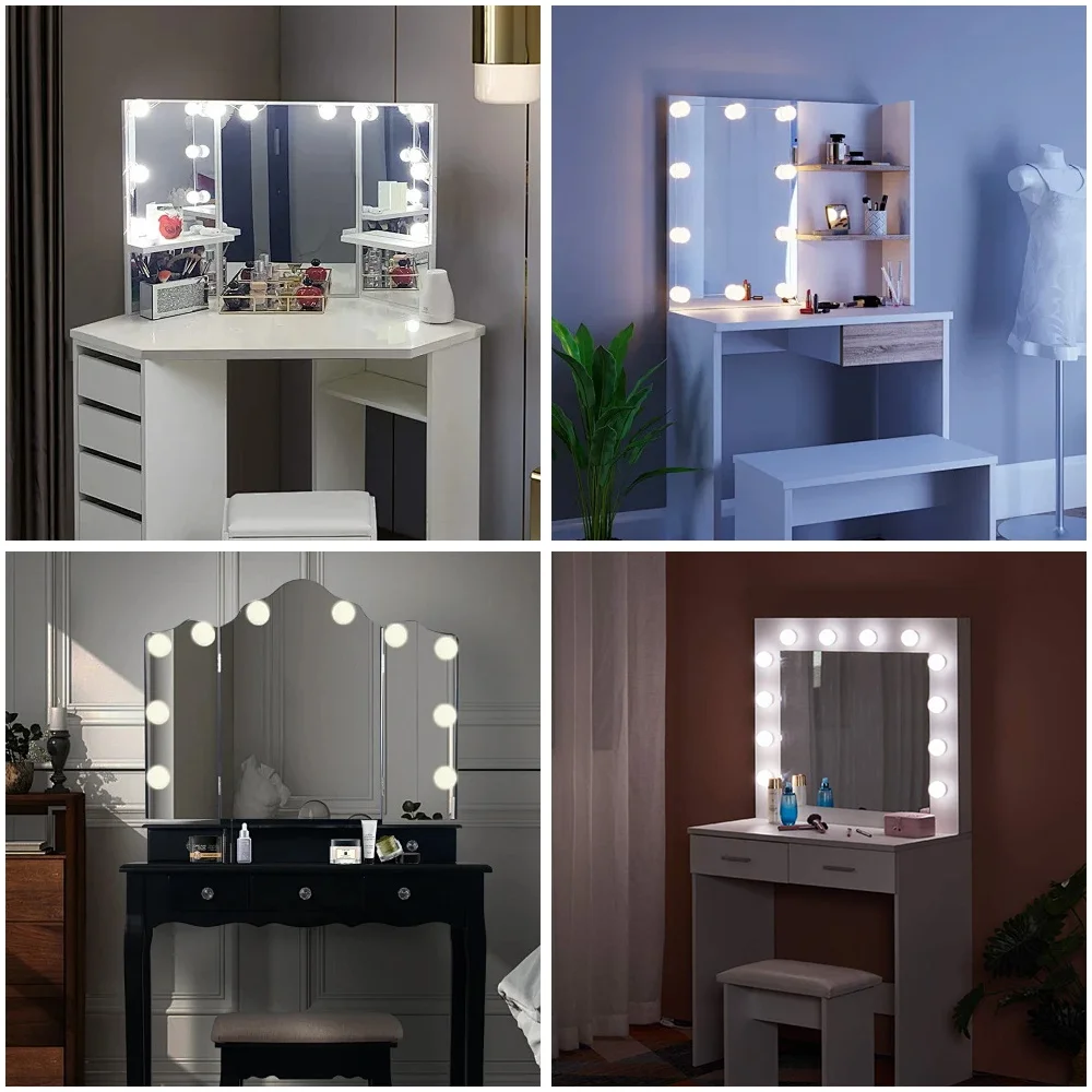 USB DC5V مرآة لوضع مساحيق التجميل مصباح ليد لمبة الحمام منضدة الزينة مصباح 3 ألوان عكس الضوء لغرفة النوم مرآة الديكور ملء الإضاءة