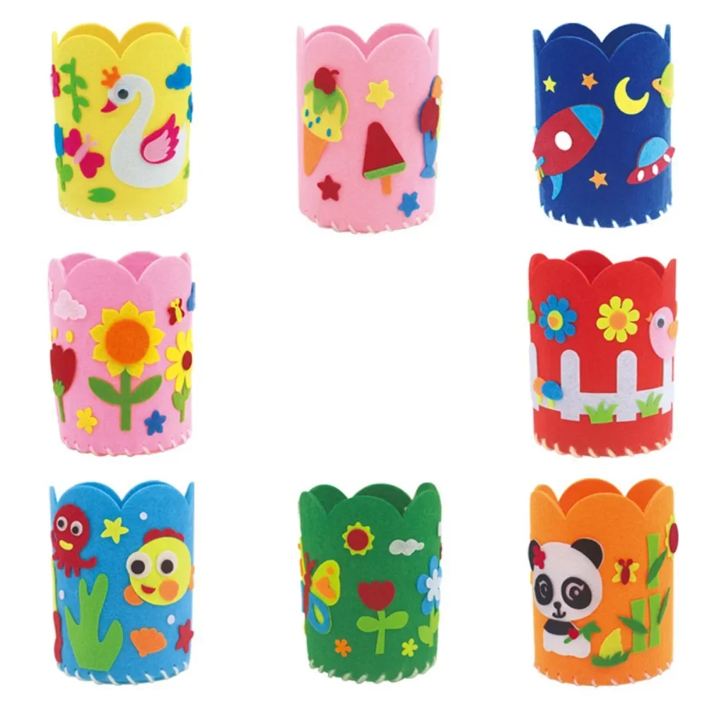 Kids DIY Non-woven Pencil Holder Cute Creative Handmade Educational Craft Block Pen Handwork Container Children Craft Toy Kits